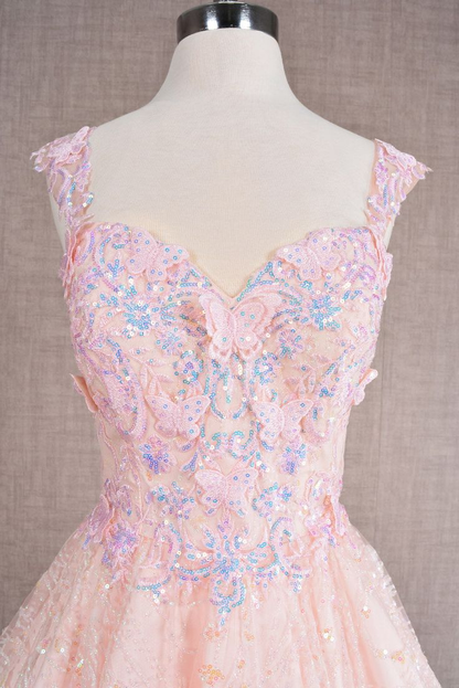 Pretty Pink Tulle Lace Butterfly Applique A Line Short Birthday Outfits Formal Homecoming Dress cc3461