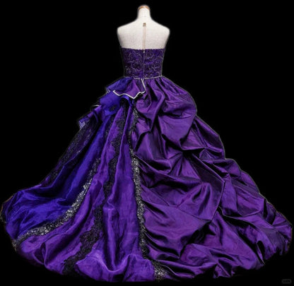 Girlhomeshops-Purple floral beaded fashionable gorgeous elegant long tulle ball gown gh5324