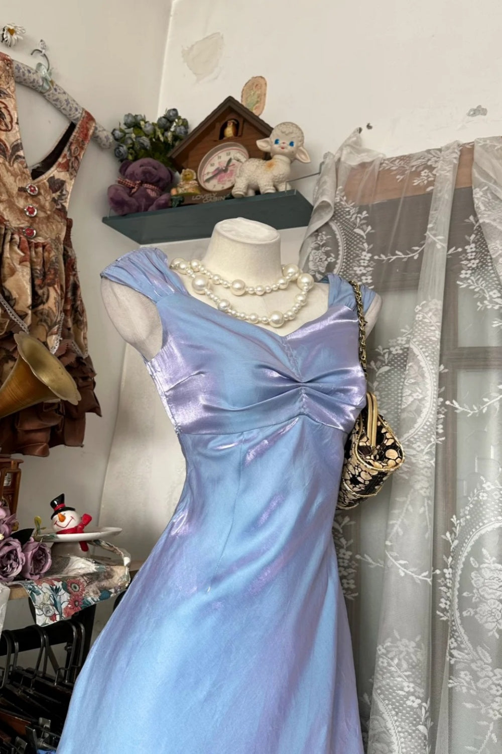 Vintage Blue-Purple Mermaid -  Iridescent Satin Mermaid Dress, Vintage Girl Gown. gh7087