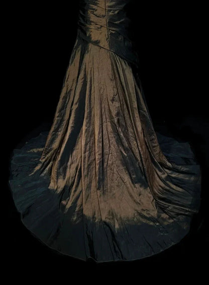 Brown & Black Gradient Satin One-shoulder Gown: Heavy Embroidery, Mermaid dress, High-end Evening Maxi Dress gh6587