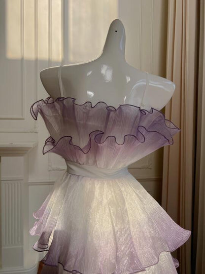 Purple Fairy Elegant Beautiful Homecoming Dress Short Chiffon Ball Gown Birthday Party Dress Evening Dress gh4411
