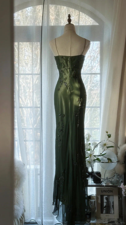 Green Elegant Fashion Exquisite Beaded Strapless Long Chiffon Ball Gown Evening Dress Birthday/Holiday Party Dress Prom Dress gh4066