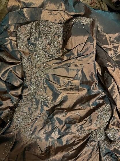 Brown vintage elegant fashion exquisite beaded long floor length satin ball gown, evening gown, party dress gh3926