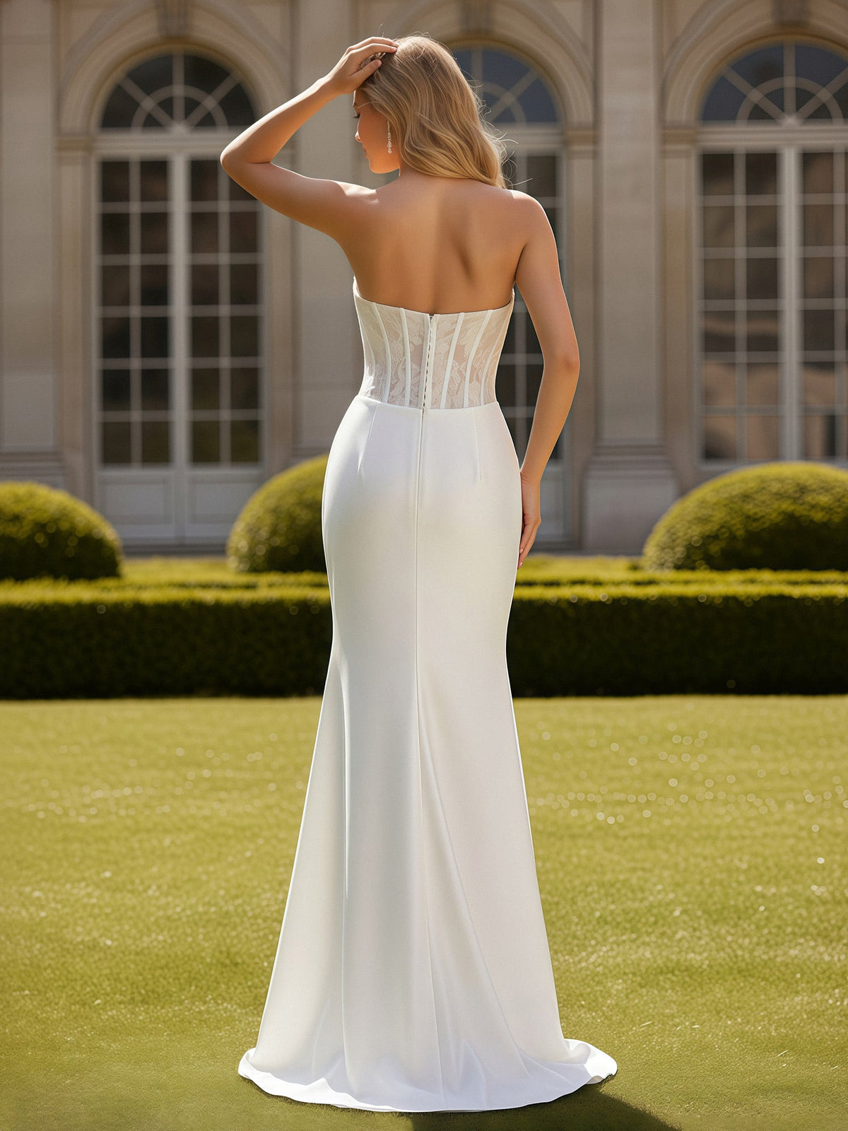Mermaid Lace Sweetheart Pleated Prom Dress With Slit Ivory