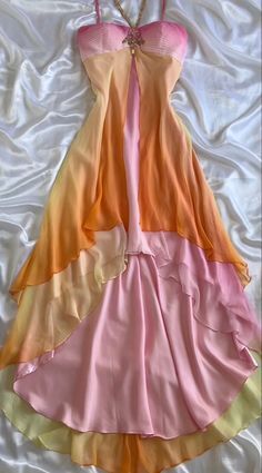 Pink Orange Elegant Fantasy Long Chiffon Ball Gown Evening Dress Party Dress Fairy Tale Dress gh3178