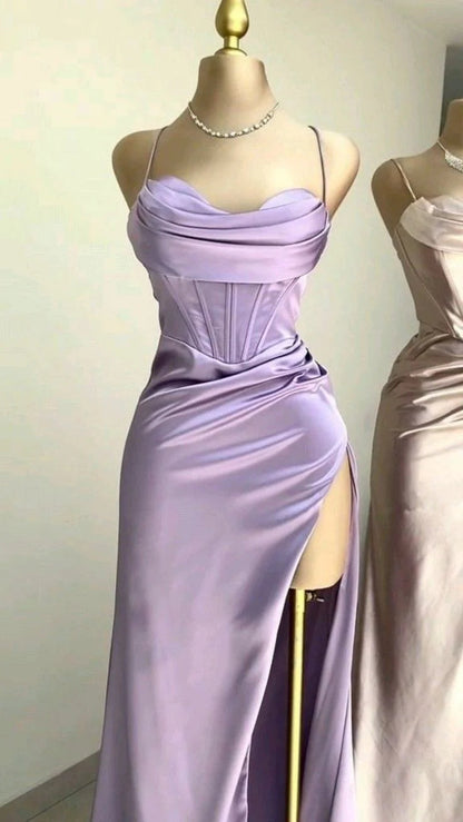 Classy Split Prom Dresses Floor Length Formal Evening Dress
