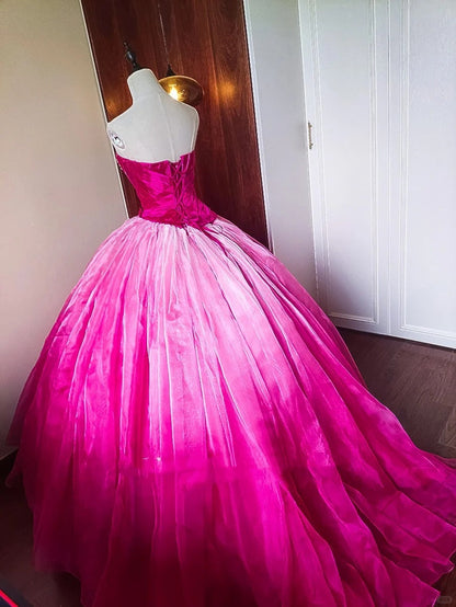 Girlhomeshops-Pink Fashion Beaded Ombre Long Tulle Floor-Length Ball Gown gh5301