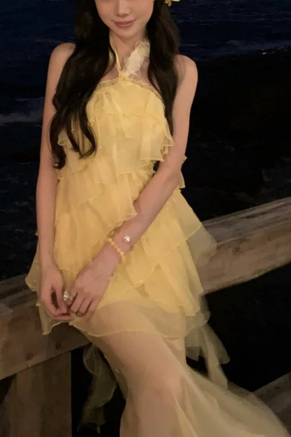 Yellow Beach Vacation Dress Party Dress Chiffon Dress gh6634