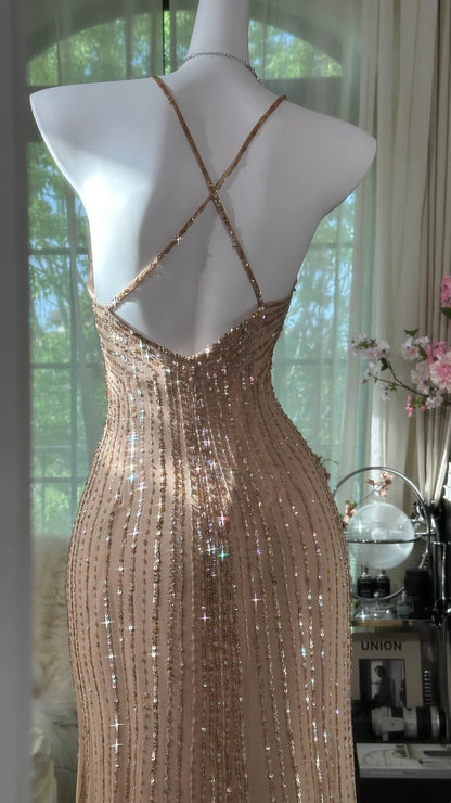 Romantic Fairy Exquisite Bead Long Chiffon Date Dress Party Dress gh69123