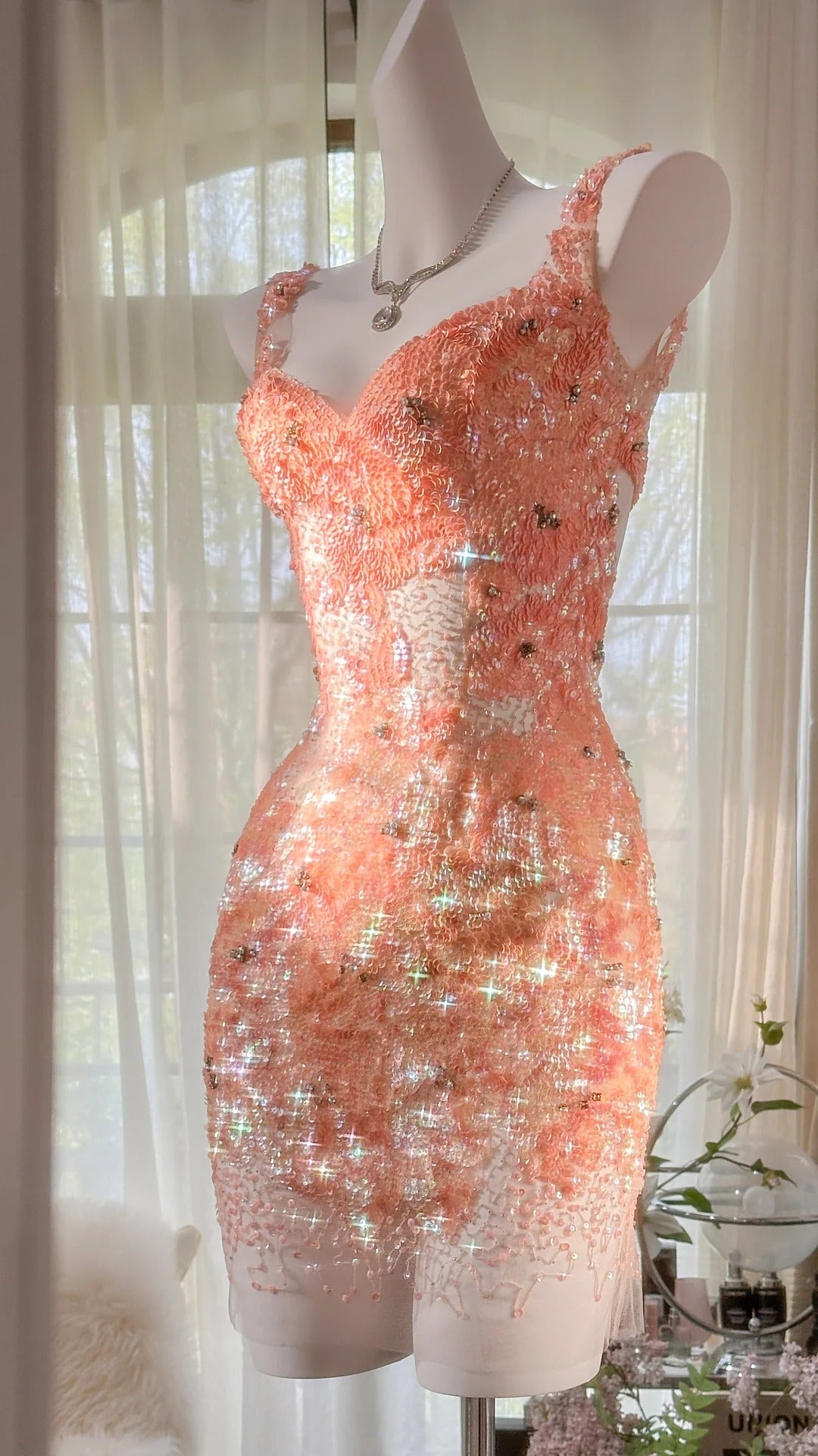 Orange Grapefruit Luxurious Sfumato Exquisite shiny Beads Short sequins Chiffon Fairy Homecoming Dress Prom Dress Evening Dress Cocktail Party Dress Prom Dress Date Dress gh3991