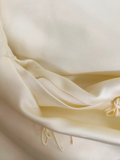 Sweet Light Yellow A-line Spaghetti Strap Bow Satin Long Prom Dress Evening Dress Bridesmaid Dress cc5279