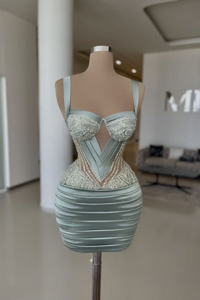 Girlhomeshops-Green Sparkling Beaded Short Cocktail/Birthday Party Dress gh5015