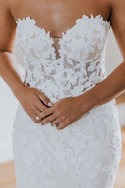 Mermaid Sweetheart Tulle Appliques Wedding Dresses with Sleeves