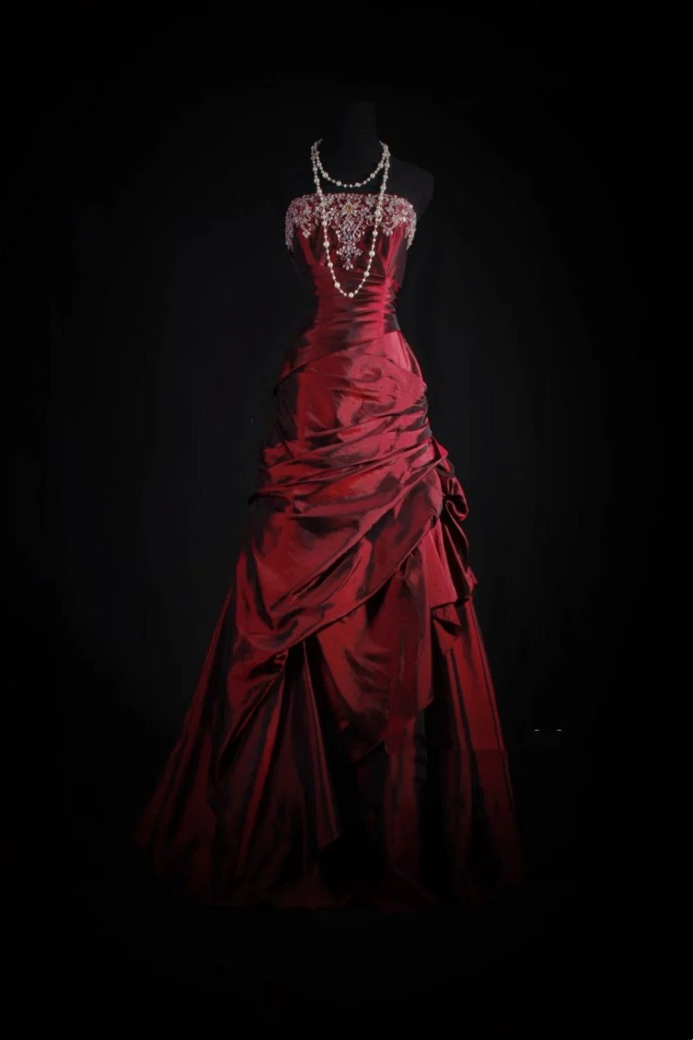 Luxury Retro Style Burgundy Satin Beaded Strapless Gown - Dinner & Wedding Toast Dress gh6571