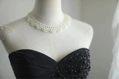 Vintage Little Black Dress Taffeta Short Homecoming Dress Satin Sweetheart Neckline Irregular Pleated Design Hand-beaded gh4375