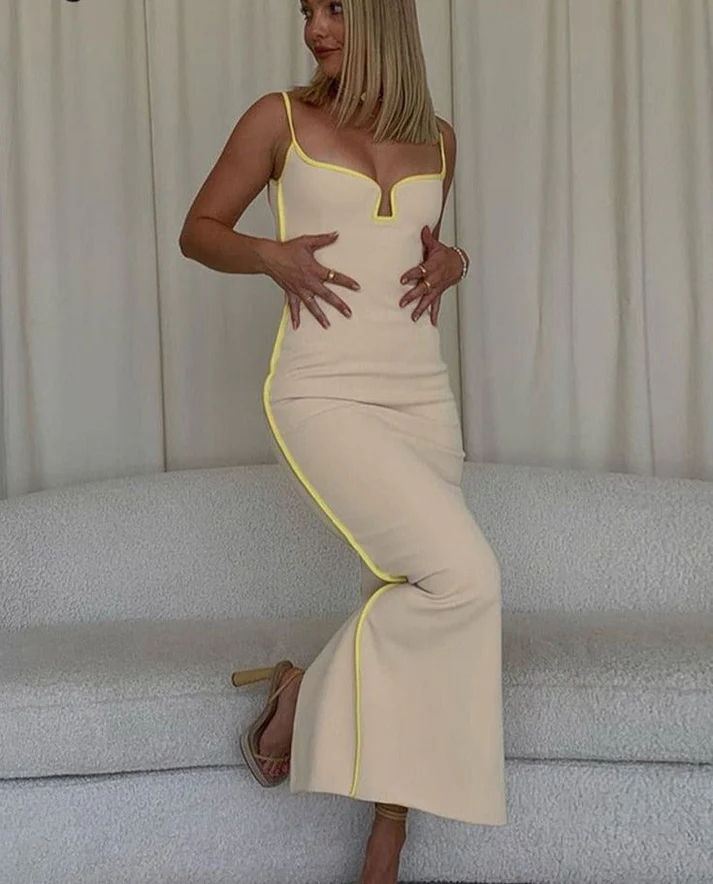 Sexy Yellow Rear Slit Satin Prom Dress Birthday Party Dress cc1812