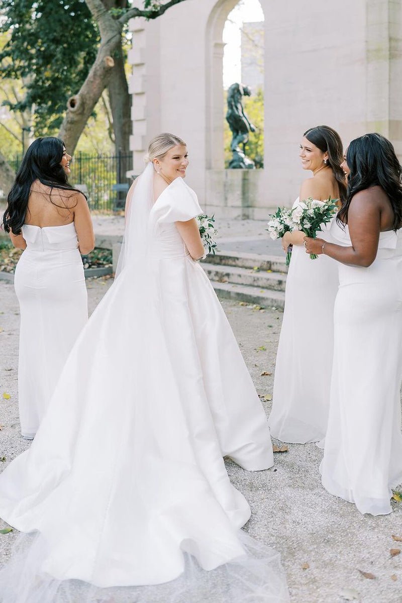 Elegant A-Line One Shoulder White Satin Wedding Dresses