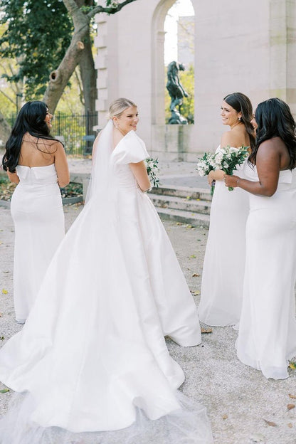 Elegant A-Line One Shoulder White Satin Wedding Dresses