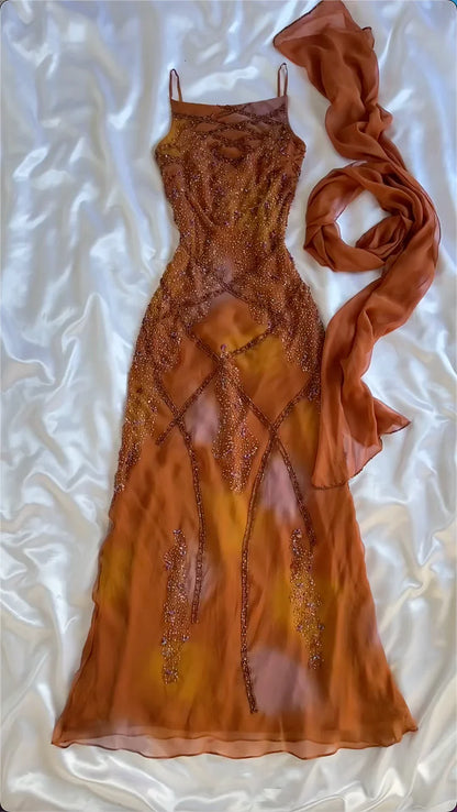 Orange Gorgeous Vintage Exquisite Beading Long Chiffon Ball Gown Evening Dress Party Dress gh3332