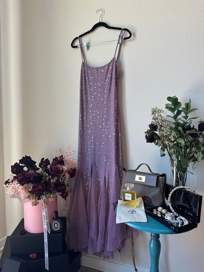 Elegant Purple Mermaid Off-shoulder Strap Sequin Chiffon Long Prom Dress Evening Dress cc4981