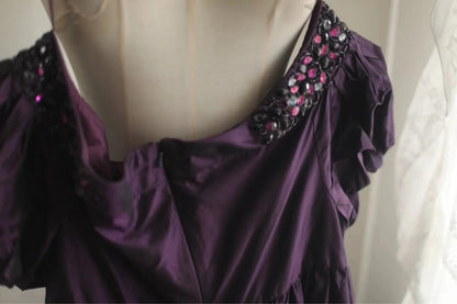 Purple Beaded Vintage Homecoming Dress Short Satin Prom Dress Evening Dress Graduation Dress gh4496