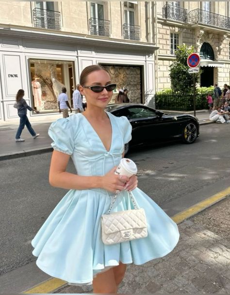 Girlhomeshops-Light blue fashionable V-neck A-line puff sleeve short satin homecoming dress birthday dress gh5289