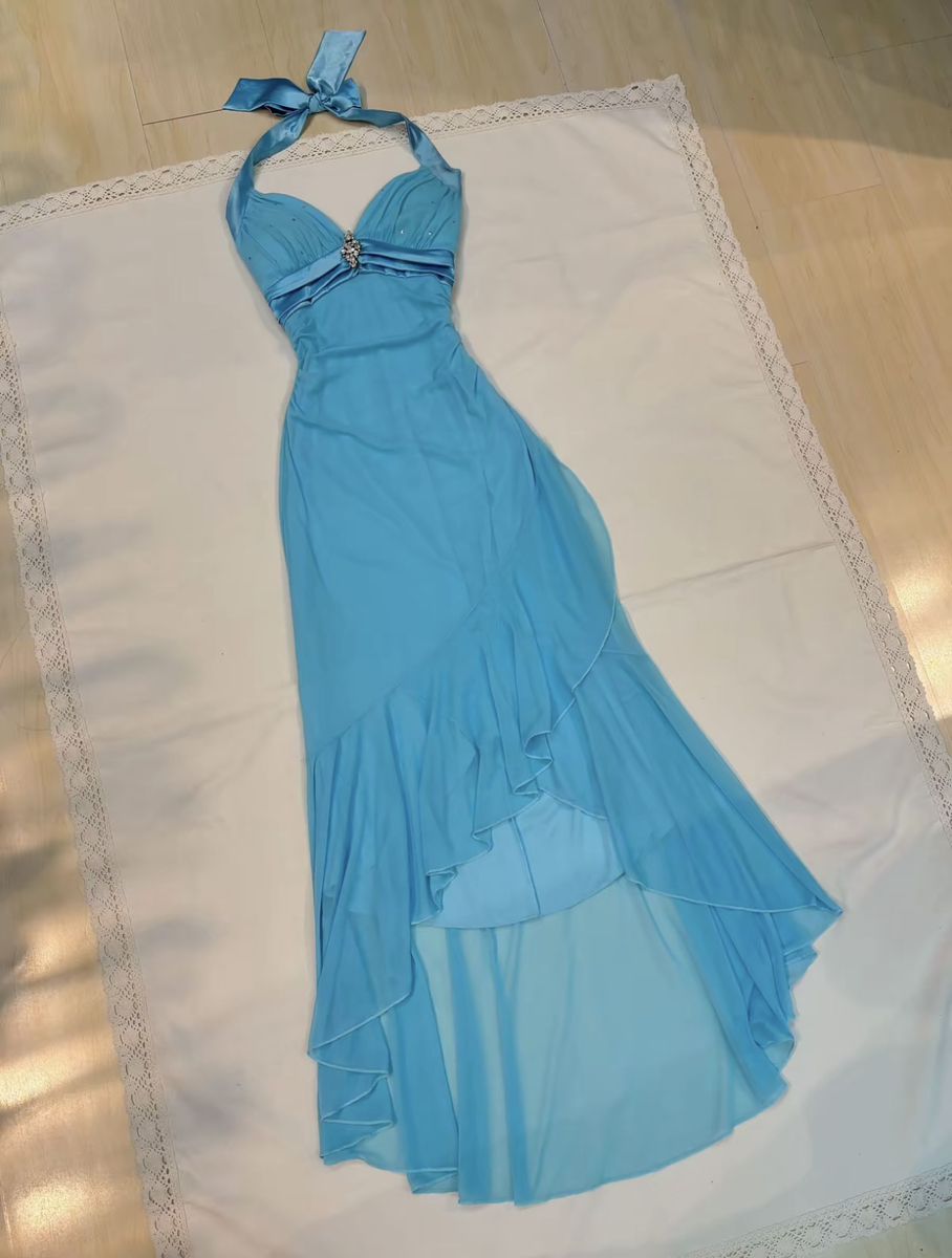 Blue Fairy Dress, Long Chiffon Halter Dress gh6870