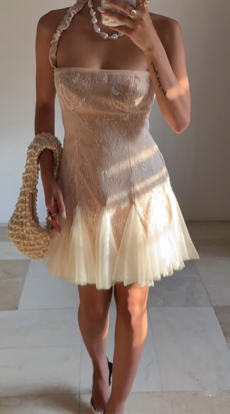 Sweet Tulle Lace Halter Homecoming Dress Short Party Dress cc2929