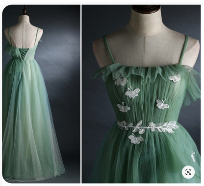 Spaghetti Straps Green Tulle Long Formal Dress Prom Dress c2666