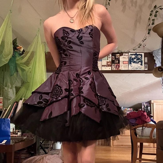 Vintage Satin Tulle Tiered A Line Mini Prom Dress Homecoming Dress cc2550