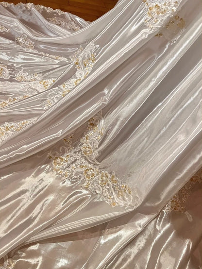 🎻Ivory white gorgeous beaded retro classical oil painting aristocratic girl handmade pearls and embroidery long floor-length satin ball gown evening dress wedding dress gh4543