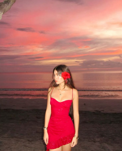 Sexy Spaghetti Straps Ruffles Mini Party Dress Red Homecoming Dress Cocktail Dress cc3122