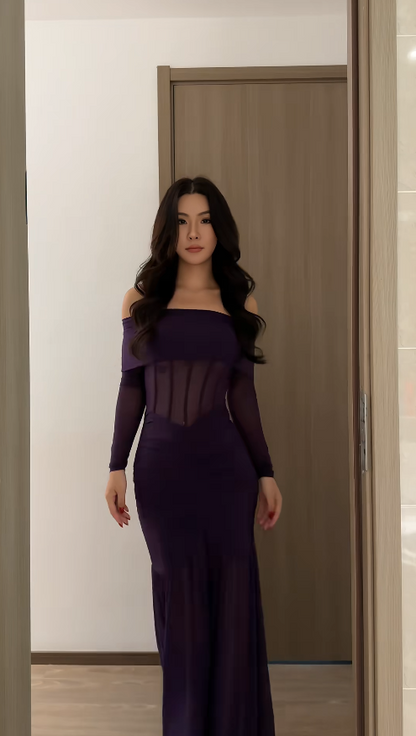 Chic Sheath Long Prom Dresses Dark Purple Evening Gowns