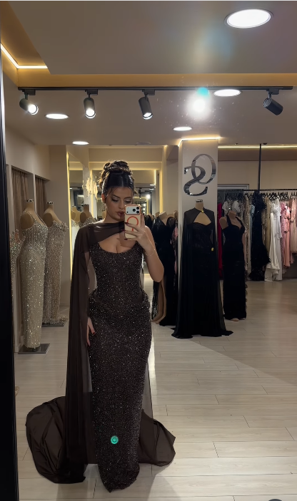 Glitter Sheath Long Prom Dresses Chiffon Beaded Formal Wedding Evening Gown
