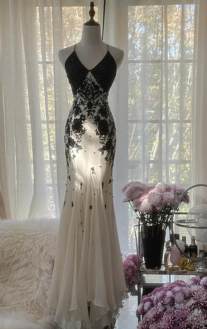 Mermaid Spaghetti Strap Chiffon Applique Long Prom Dresses with Scarf