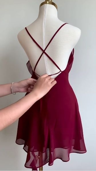 Simple Burgundy Chiffon Homecoming Dress,Backless Short Party Dress cc2860