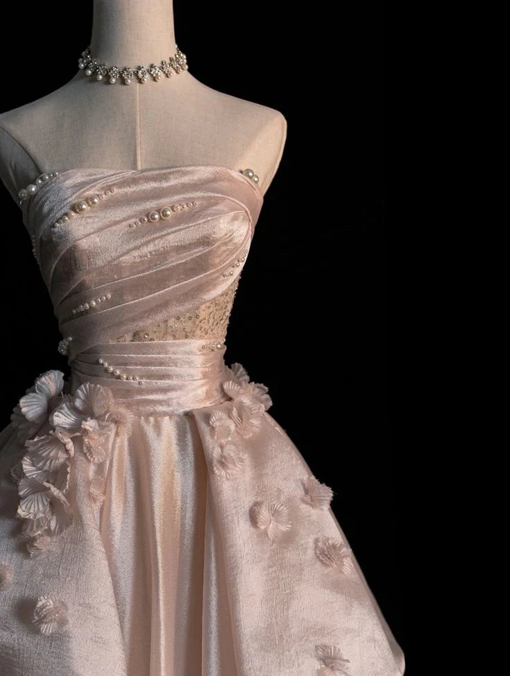 Pink Gorgeous Exquisite A-line Off-shoulder Beaded Long Tulle Ball Gown Wedding Dress Evening Gown gh3497