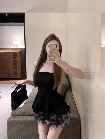 Sexy Strapless Black Satin Tulle Homecoming Dress,Cocktail Dress cc2558