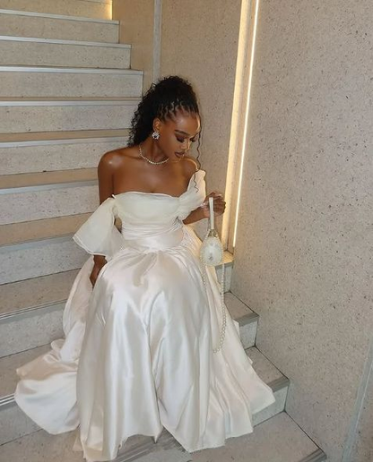 Chic Off Shoulder Satin Tulle Evening Prom Dress cc2246