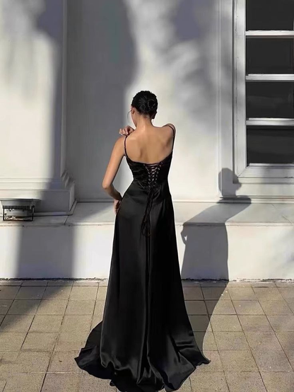 Charming Hot Pink Straps Satin A Line Long Evening Dress Party Dress cc1876