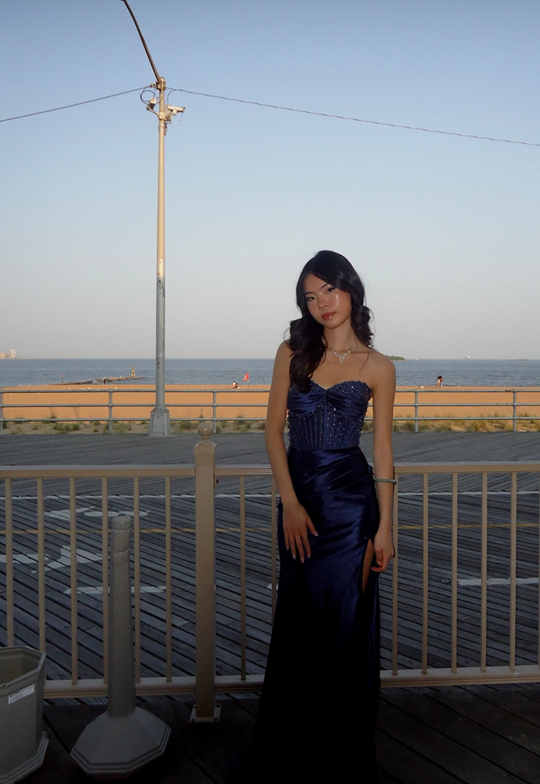 Classy Sweetheart Mermaid Satin Prom Dress Navy Blue Slit Special Occasion Dresses