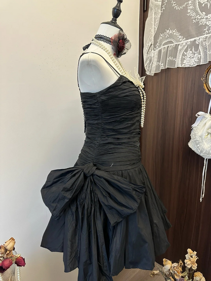A Line Black Short Prom Dresses Formal Party Gown Taffata Cocktail Dress