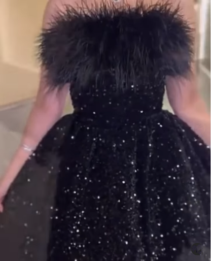 Shiny Black Sequins A-line Party Dress,Black Cocktail Dress cc1271