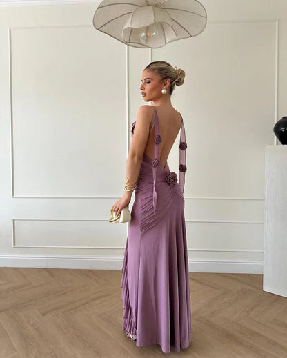 Simple Purple Chiffon Mermaid Ruffles Evening Dress Party Dress cc3008