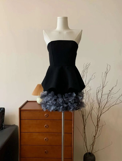 Sexy Strapless Black Satin Tulle Homecoming Dress,Cocktail Dress cc2558