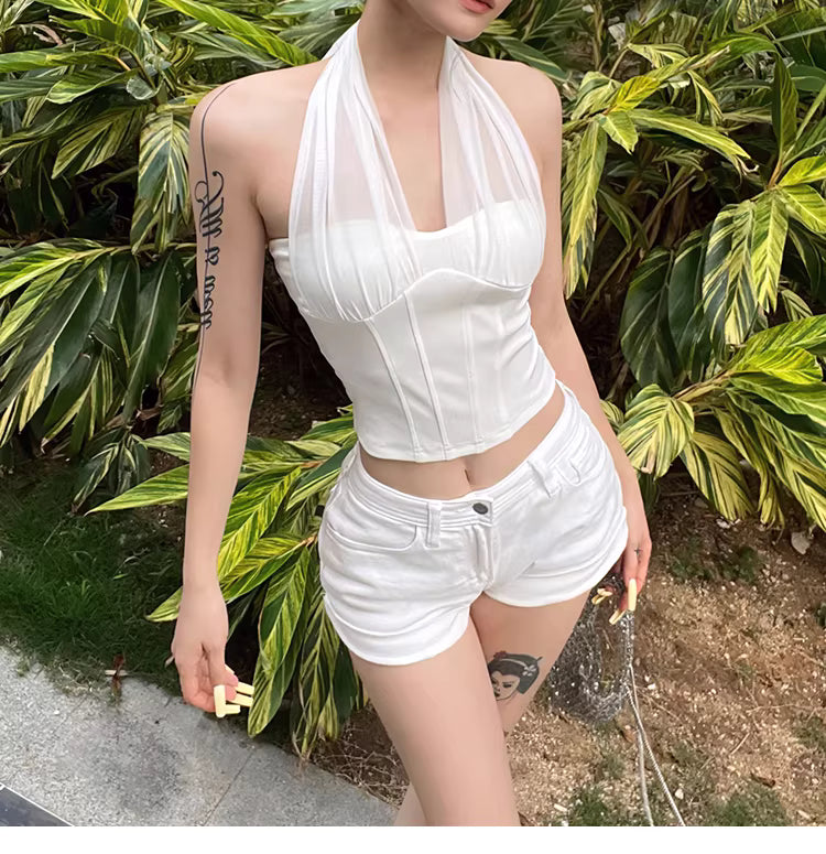 Sexy mesh halter neck tank top that's both irresistible to men and women, slimming and flattering.  11462
