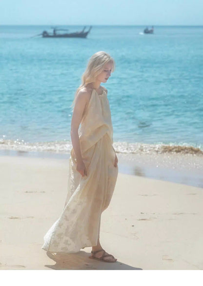Travel outfit: halter neck backless dress, summer fairy dress, perfect for photoshoots, beach vacation, beach dress. 11342