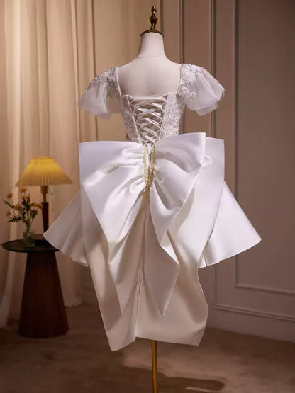 White beaded puffy short homecoming dress wedding dress party dress birthday party dress light wedding dress princess gh4606