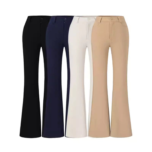 Women's high-waisted, slimming, and leg-lengthening flared trousers for autumn, featuring a flattering fit around the hips. 11421
