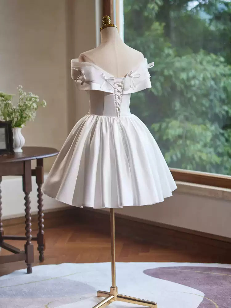 White homecoming dress satin birthday party dress short prom dress evening dress gh4583